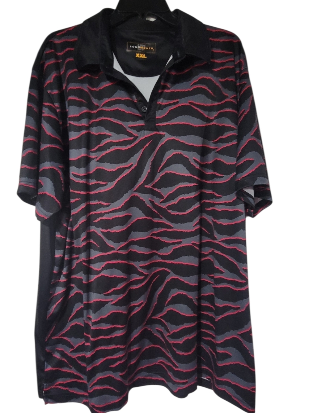 Loudmouth Men's Black Polo with Red Wave Stripe Pattern